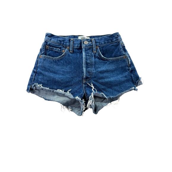 AGOLDE Parker Cut Off Denim Shorts Size 23 Medium Wash Frayed Hem Cotton Button - Picture 1 of 8